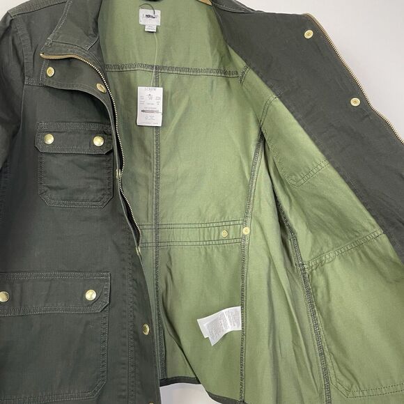 J. Crew Factory Resin Coated Twill Field Jacket Mossy Brown Petite Large‎ AL227 - Picture 5 of 10